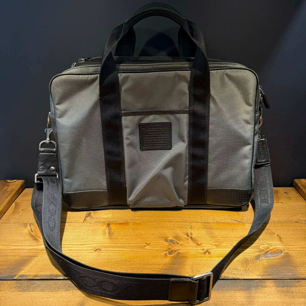 Coach Transatlantic Nylon Briefcase F70421 Grey Black Laptop Messenger Bag